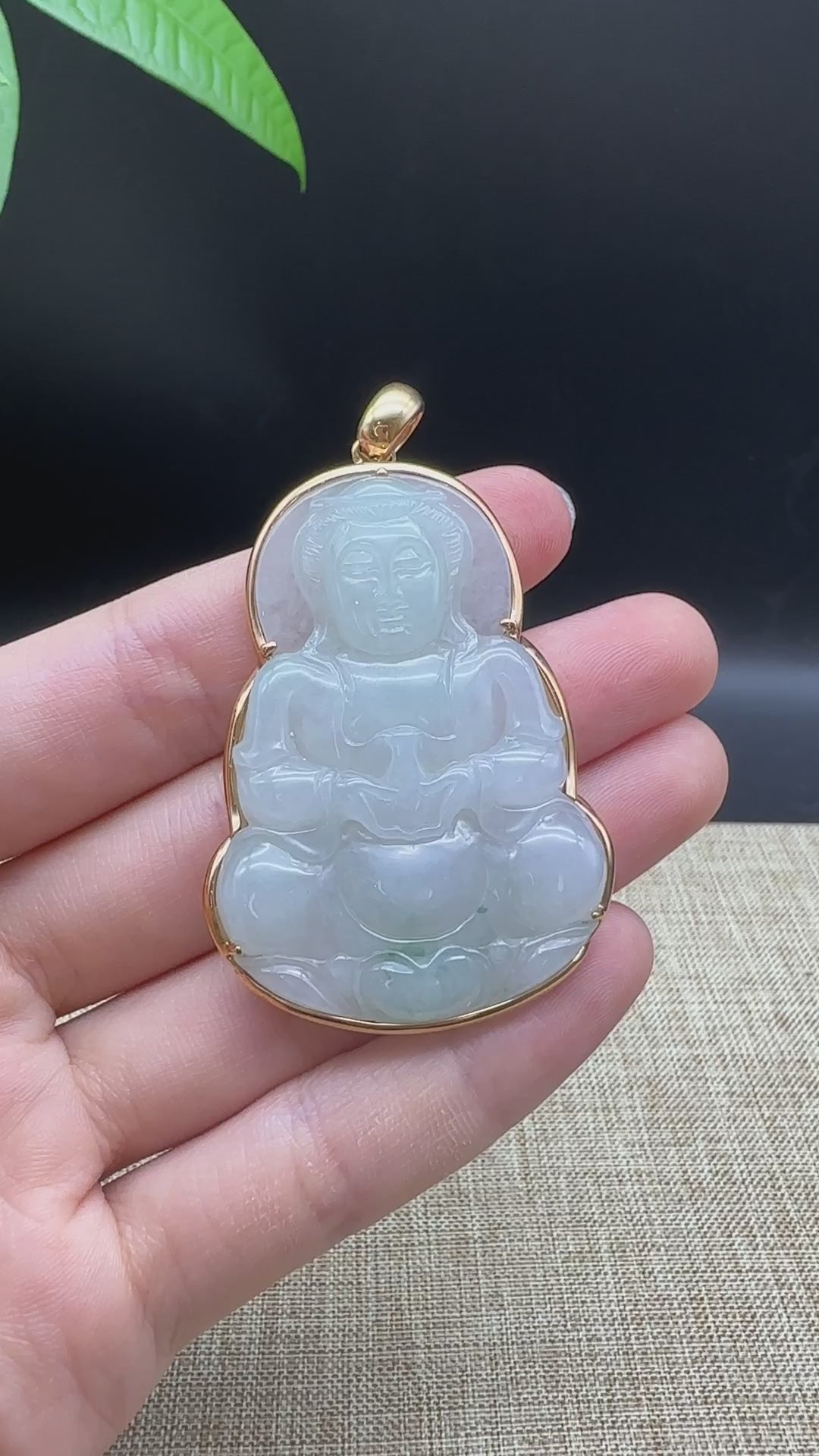 "Goddess of Compassion" 18k Rose Gold Genuine Burmese Jadeite Jade Guanyin Necklace With Good Luck Design