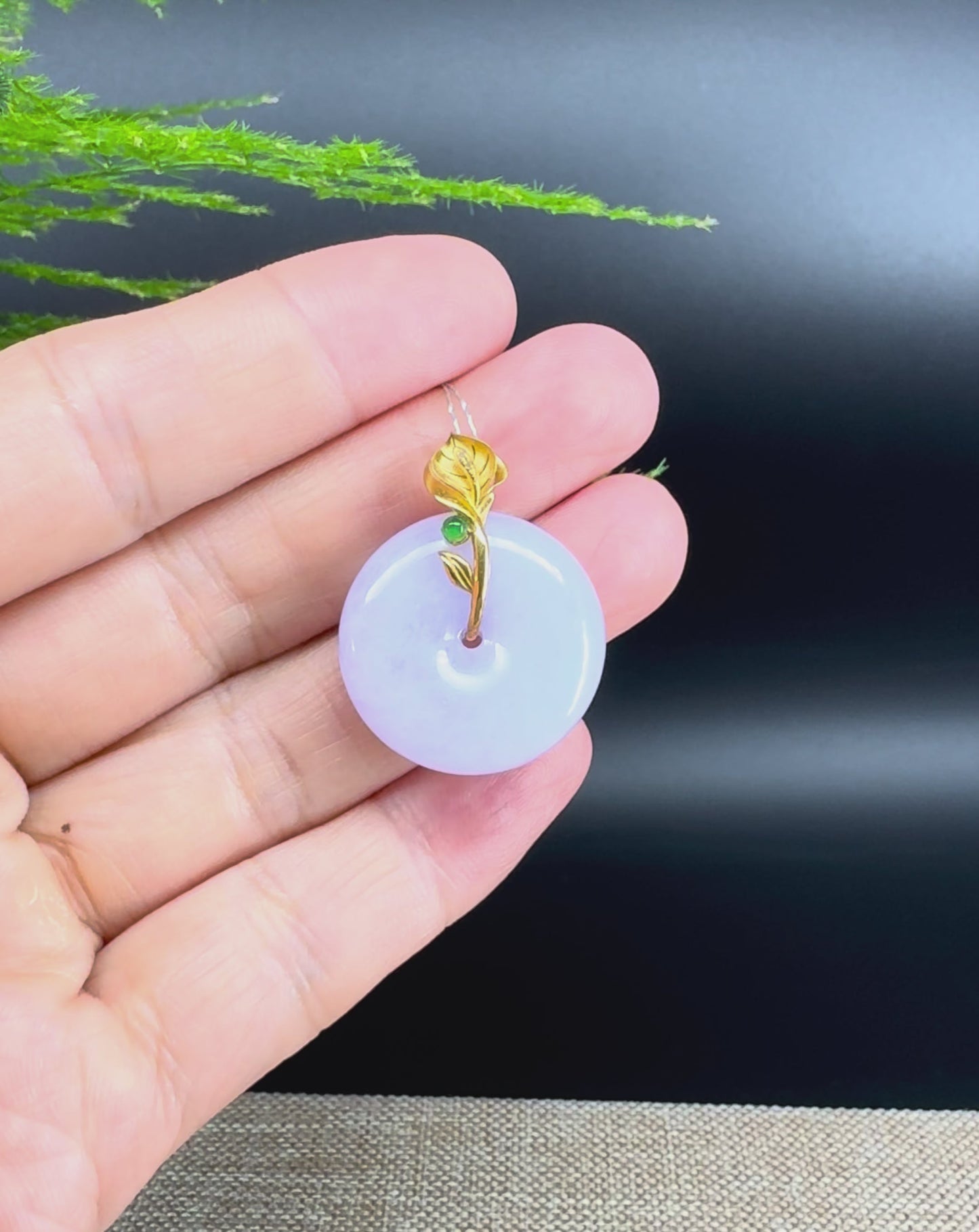 "Good Luck Button" Lavender Jadeite Jade Lucky KouKou Pendant With 18K Yellow Gold  Bail