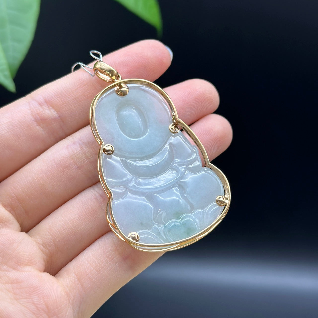 "Goddess of Compassion" 18k Rose Gold Genuine Burmese Jadeite Jade Guanyin Necklace With Good Luck Design