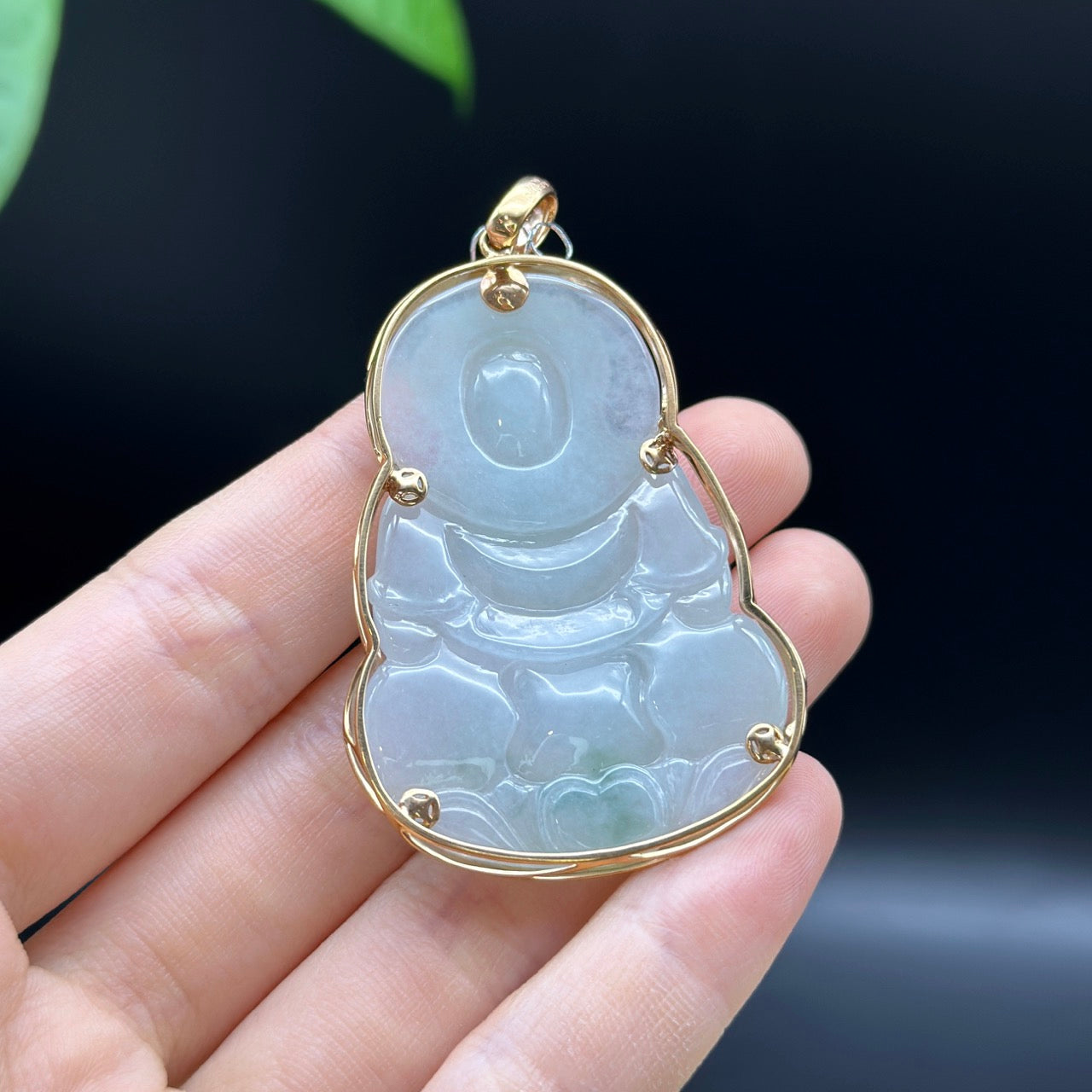 "Goddess of Compassion" 18k Rose Gold Genuine Burmese Jadeite Jade Guanyin Necklace With Good Luck Design