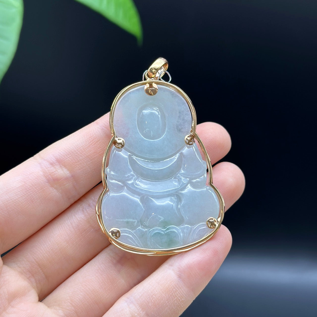 "Goddess of Compassion" 18k Rose Gold Genuine Burmese Jadeite Jade Guanyin Necklace With Good Luck Design