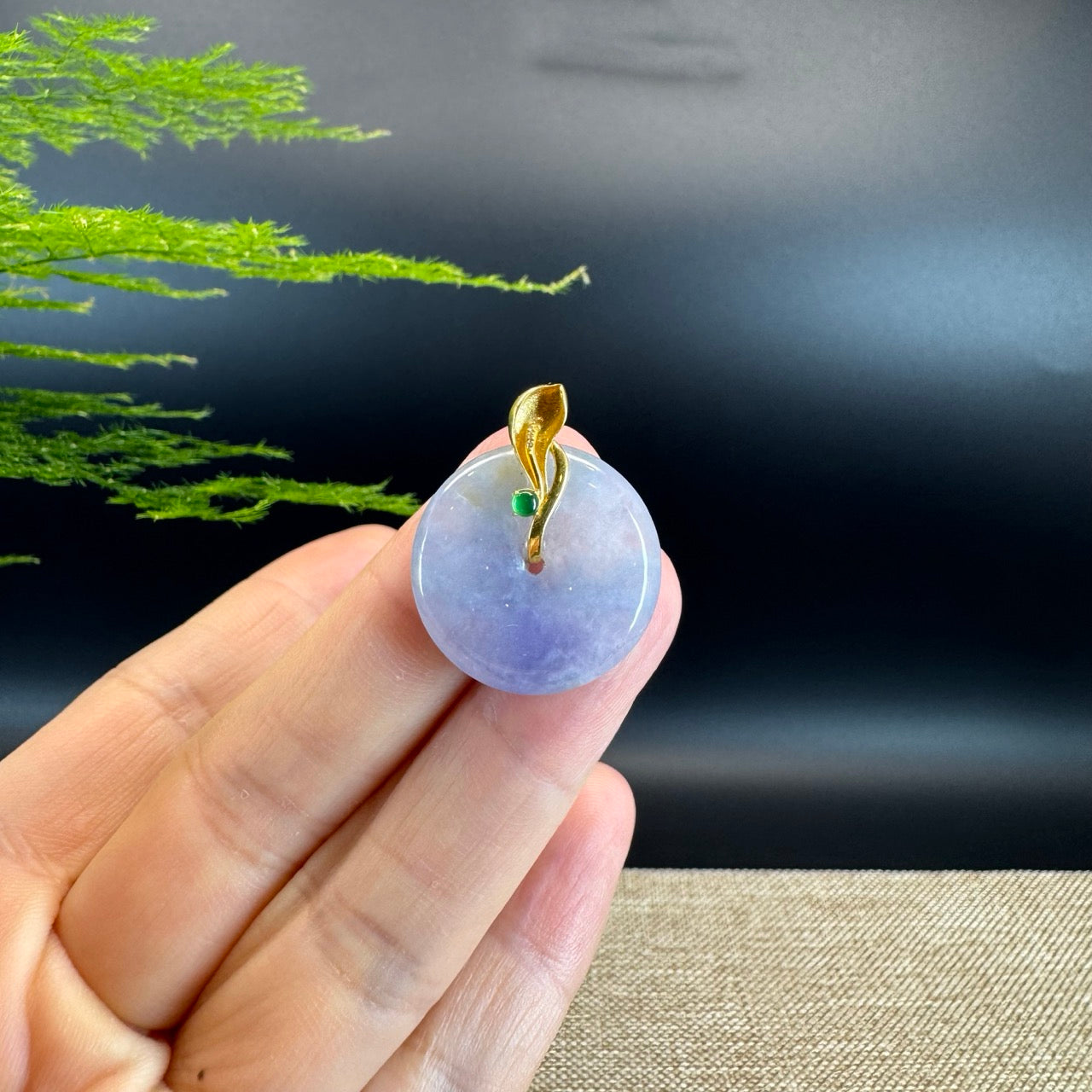 "Good Luck Button" Icy Lavender Jadeite Jade Lucky KouKou Pendant With 18K Yellow Gold  Bail