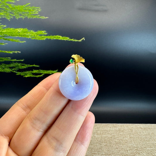 "Good Luck Button" Lavender Jadeite Jade Lucky KouKou Pendant With 18K Yellow Gold Bail