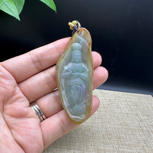 "Goddess of Compassion" Genuine Burmese Jadeite Jade Guanyin Necklace