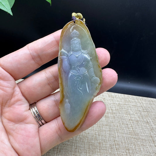 "Goddess of Compassion" Genuine Burmese Jadeite Jade Guanyin Necklace