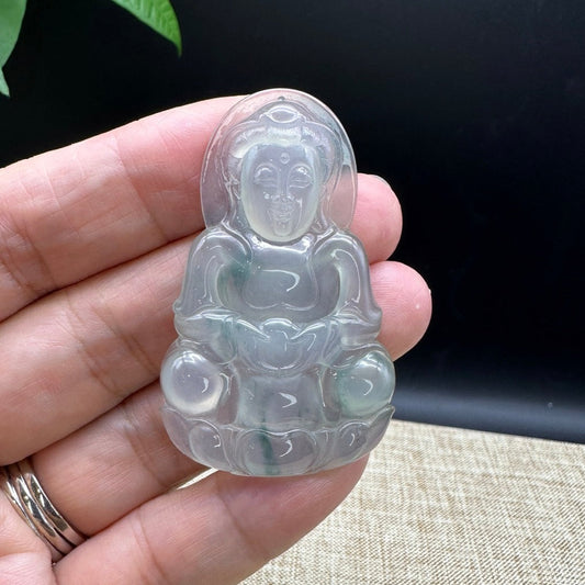 "Goddess of Compassion" Genuine Burmese Jadeite Jade Guanyin Necklace