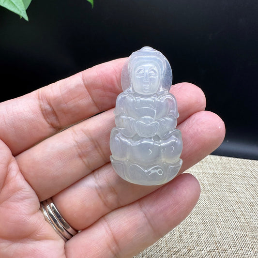 "Goddess of Compassion" Genuine Burmese Jadeite Jade Guanyin Necklace