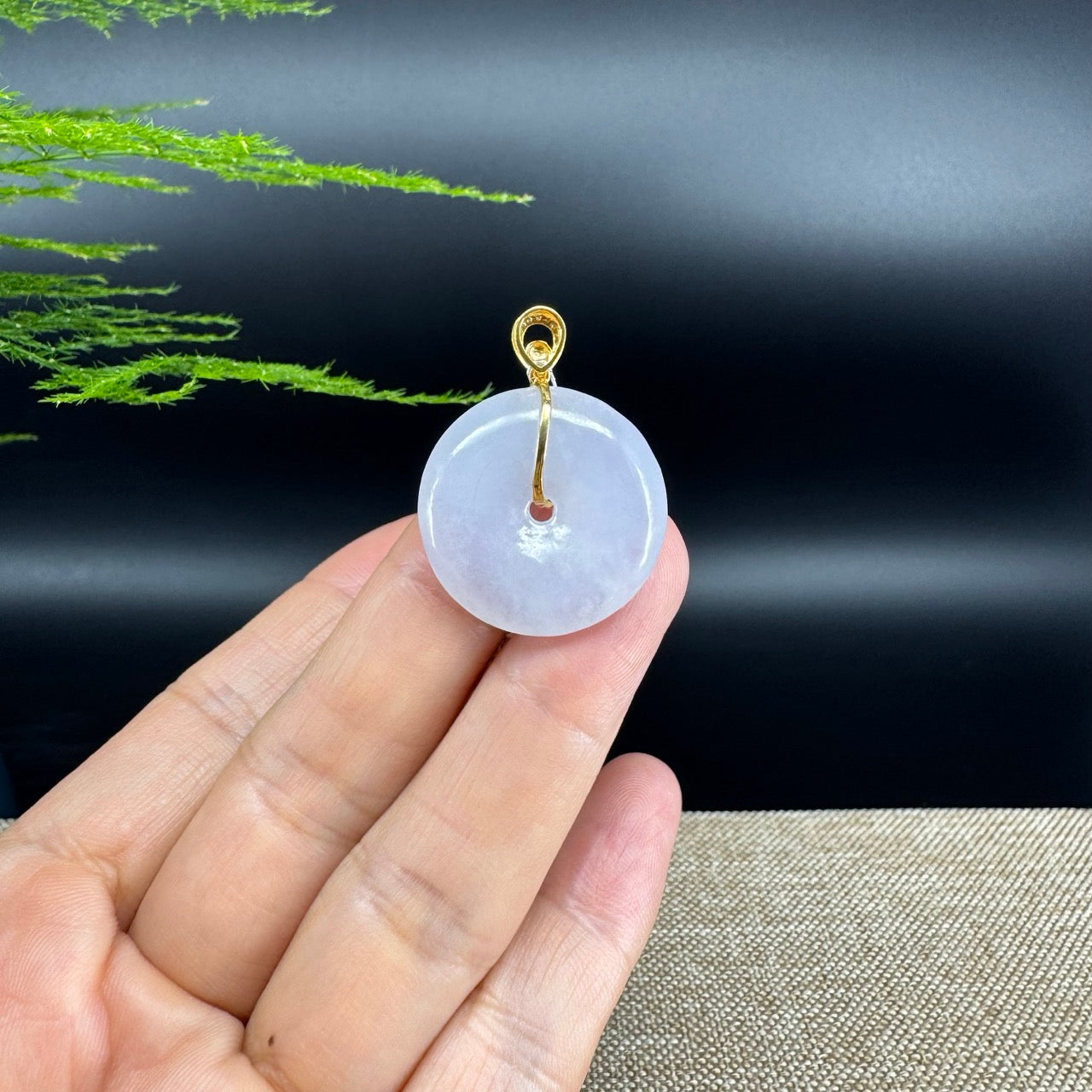 "Good Luck Button" Lavender Jadeite Jade Lucky KouKou Pendant With 18K Rose Gold Diamond Bail